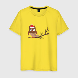 Мужская футболка хлопок Новогодняя сова на ветке