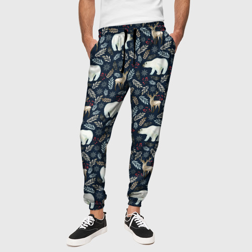 Мужские брюки 3D Акварельные медведи и олени, цвет 3D печать - фото 4