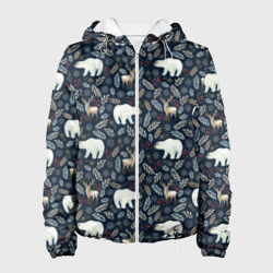 Женская куртка 3D Акварельные медведи и олени