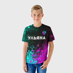 Детская футболка 3D Ульяна и неоновый герб России посередине - фото 2