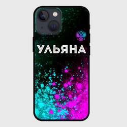 Чехол для iPhone 13 mini Ульяна и неоновый герб России посередине