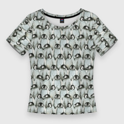 Женская футболка 3D Slim Акварельные пингвины