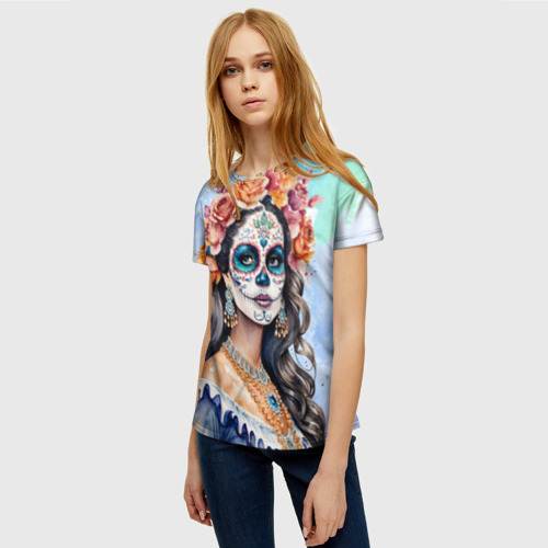Женская футболка 3D Катрина калавера санта муерте, цвет 3D печать - фото 3