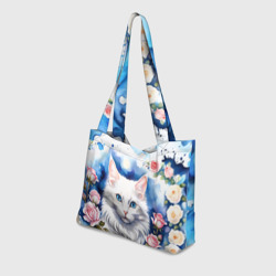 Пляжная сумка 3D Акварель белый кот и розы - фото 2