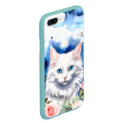Чехол для iPhone 7Plus/8 Plus матовый Акварель белый кот и розы - фото 2