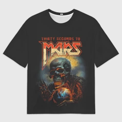 Женская футболка oversize 3D Thirty seconds to mars skull
