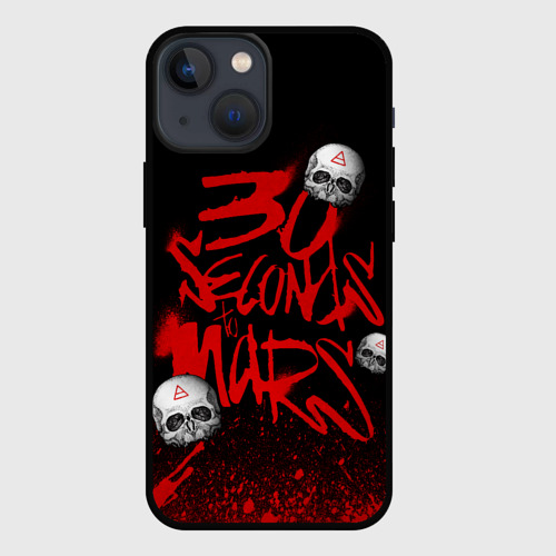 Чехол для iPhone 13 mini с принтом Thirty seconds to mars skulls, вид спереди #2