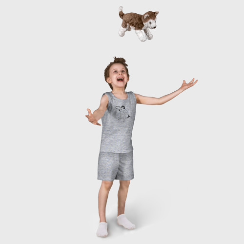 Детская пижама с шортами хлопок Мем собака Чимс-Почита Человек бензопила, цвет меланж - фото 5