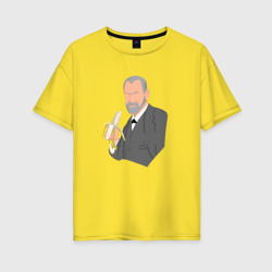 Женская футболка хлопок Oversize Зигмунд Фрейд с бананом