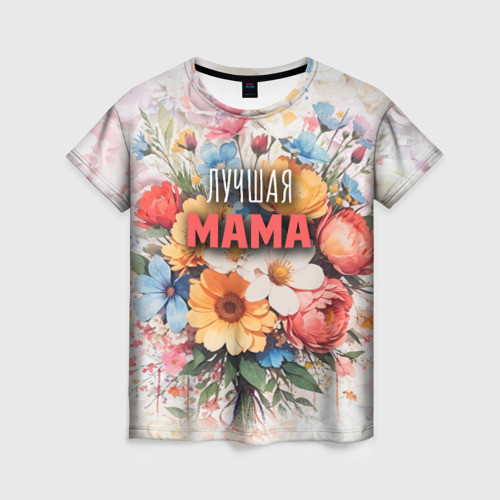 Женская футболка 3D Лучшая мама с букетом цветов, цвет 3D печать