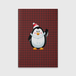 Обложка для паспорта матовая кожа Пингвин в новогодней шапочке 