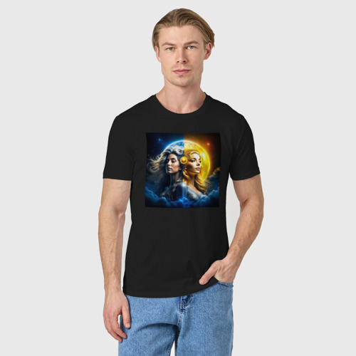 Мужская футболка хлопок Солнце и Луна в женском обличии - нейросеть, цвет черный - фото 3