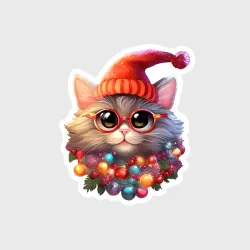 Наклейка Новогодний кот - Новый год