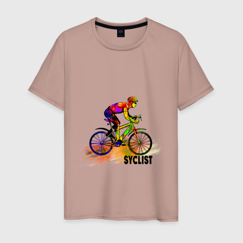 Мужская футболка хлопок Велосипедист спортсмен, цвет пыльно-розовый