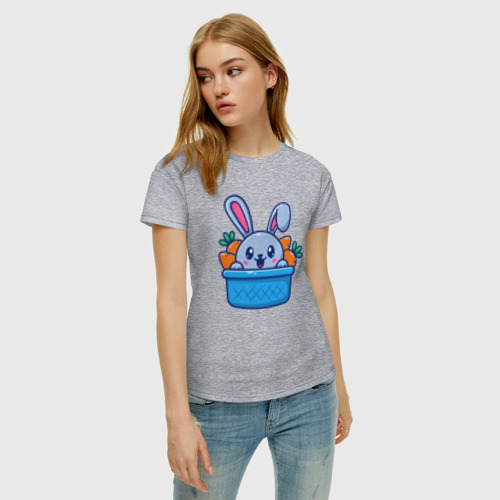 Женская футболка хлопок Морковный зайчик, цвет меланж - фото 3