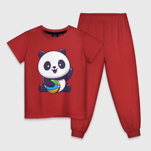 Детская пижама хлопок с принтом Панда с мячиком, вид спереди #2