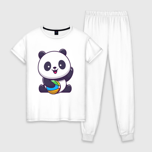 Женская пижама хлопок с принтом Панда с мячиком, вид спереди #2