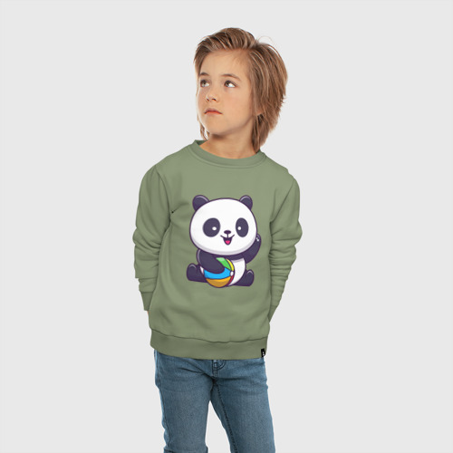 Детский свитшот хлопок с принтом Панда с мячиком, вид сбоку #3
