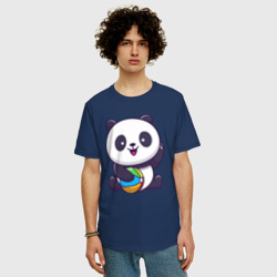 Мужская футболка хлопок Oversize Панда с мячиком - фото 2