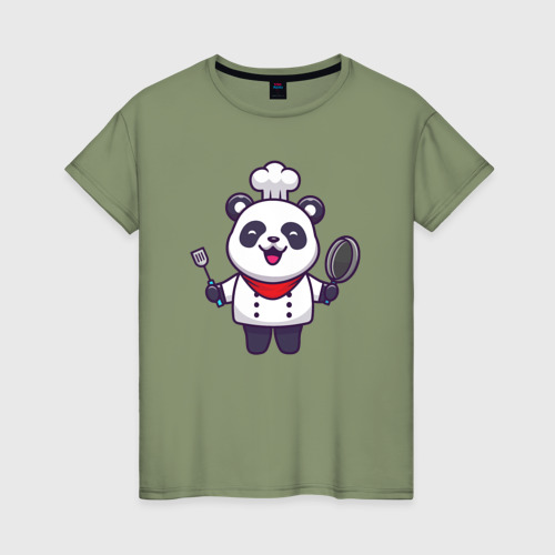Женская футболка хлопок Повар панда, цвет авокадо