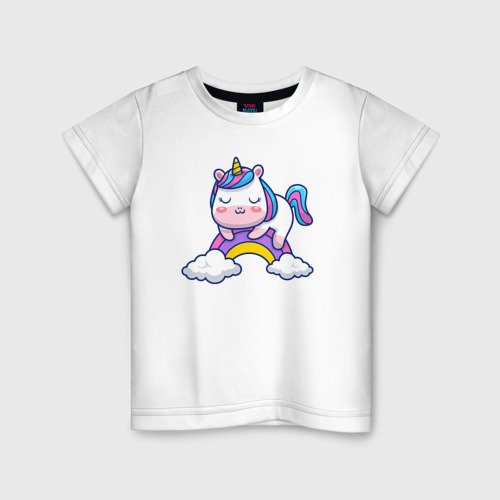 Детская футболка хлопок с принтом Единорог на радуге, вид спереди #2