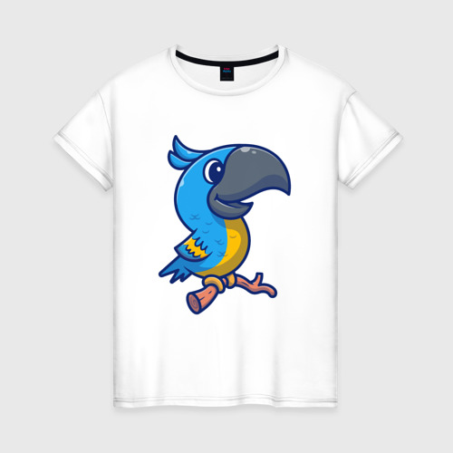 Женская футболка из хлопка с принтом Попугайчик, вид спереди №1