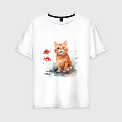 Женская футболка хлопок Oversize Рыжий котенок в луже