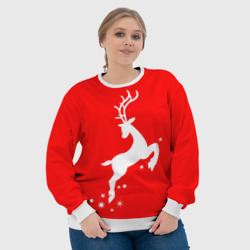 Свитшот с принтом Рождественский олень Red and white для женщины, вид на модели спереди №4. Цвет основы: белый