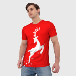 Мужская футболка 3D Рождественский олень Red and white - фото 2