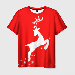 Мужская футболка 3D Рождественский олень Red and white