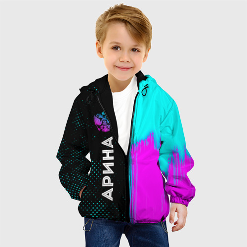 Детская куртка 3D Арина и неоновый герб России по-вертикали, цвет черный - фото 3