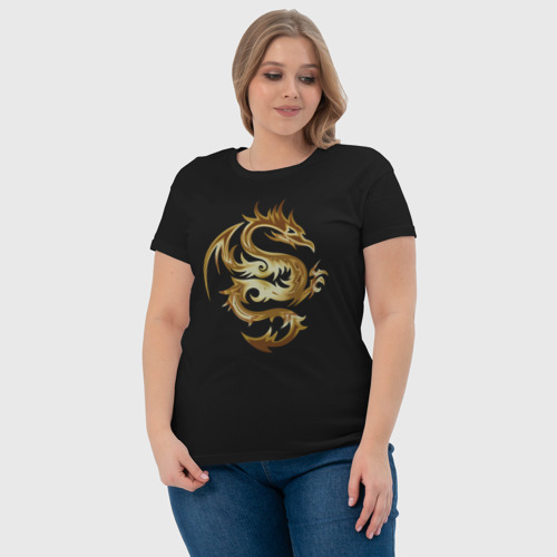 Женская футболка хлопок с принтом Дракон из золота, фото #4