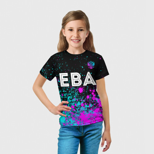 Детская футболка 3D Ева и неоновый герб России посередине, цвет 3D печать - фото 5