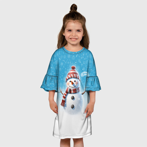 Детское платье 3D с принтом Веселый снеговичок, вид сбоку #3