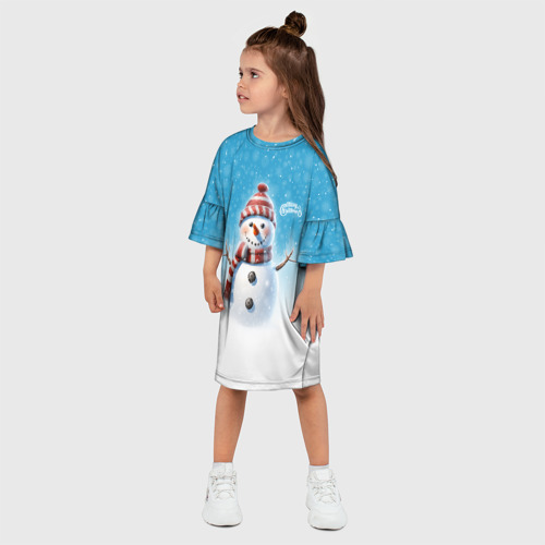 Детское платье 3D с принтом Веселый снеговичок, фото на моделе #1