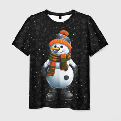 Мужская футболка 3D Снеговик и снежинки