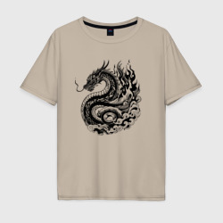 Мужская футболка хлопок Oversize Японский дракон - ирезуми