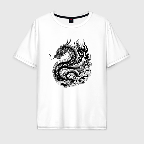 Мужская футболка из хлопка оверсайз с принтом Японский дракон — ирезуми, вид спереди №1
