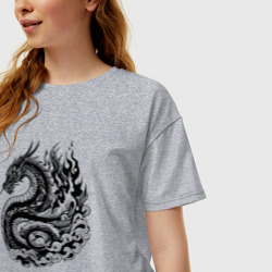 Женская футболка хлопок Oversize Японский дракон - ирезуми - фото 2