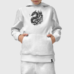 Костюм с принтом Японский дракон — ирезуми для ребенка, вид на модели спереди №3. Цвет основы: белый