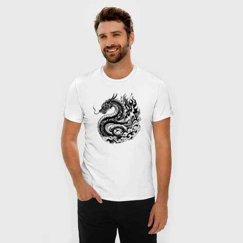 Мужская футболка хлопок Slim Японский дракон - ирезуми, цвет белый - фото 3