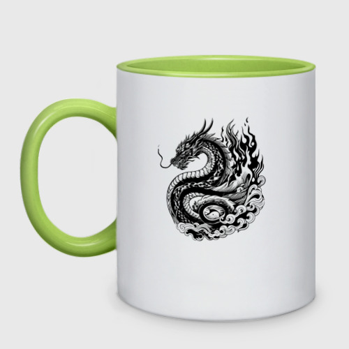 Кружка двухцветная Японский дракон - ирезуми, цвет белый + светло-зеленый