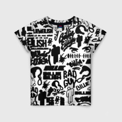 Детская футболка 3D Билли Айлиш автографы черно белый