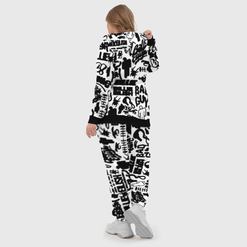 Женский костюм 3D с принтом Билли Айлиш автографы черно белый, вид сзади #2