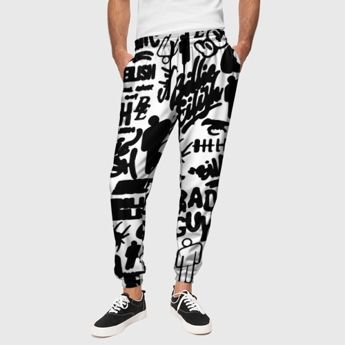 Мужские брюки 3D Билли Айлиш автографы черно белый, цвет 3D печать - фото 4