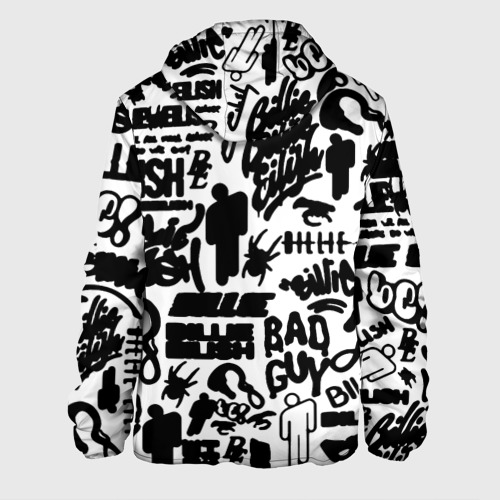Мужская куртка 3D с принтом Билли Айлиш автографы черно белый, вид сзади #1