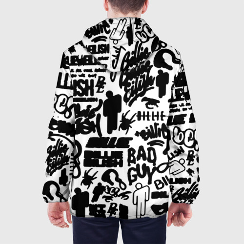 Мужская куртка 3D с принтом Билли Айлиш автографы черно белый, вид сзади #2