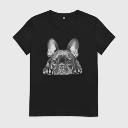Женская футболка хлопок Французский бульдог в своих мыслях 