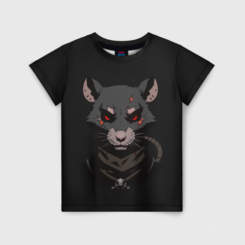 Детская футболка 3D с принтом Мышь с красными глазами, вид спереди #2