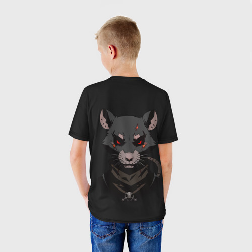 Детская футболка 3D с принтом Мышь с красными глазами, вид сзади #2